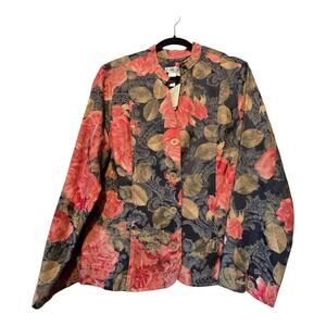 Vintage NWT Coldwater Creek Dark Floral Rose Blazer Jacket Womens LG $89 Cottage